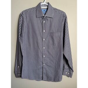 Egara Striped Button Up Shirt Burgundy Gray Mens M Office Work Classic Preppy